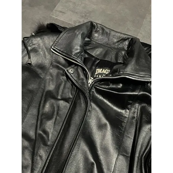 Images By Damselle Black‎ Leather Coat Vintage Women's Sz XL -200 - Image 5