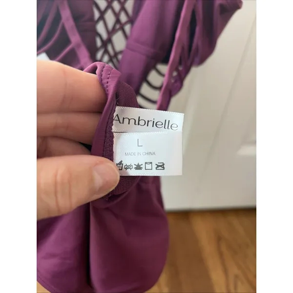 Ambrielle Women's Strappy Criss Cross One Piece Swimsuit Purple Size Large - Image 3
