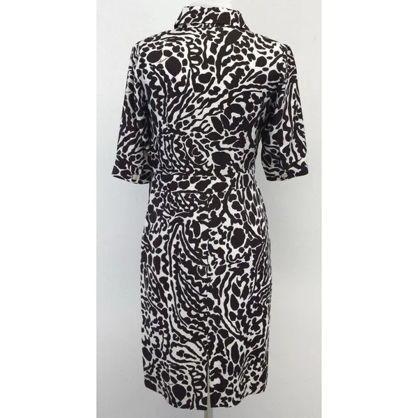 Milly New York‎ Brown & White Print Silk Short Sleeve Dress Size 6 - Image 3