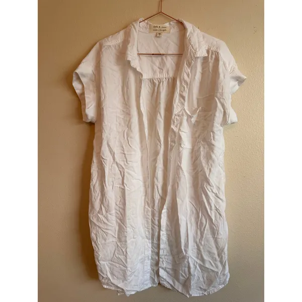 Cloth‎ & Stone Shirt Dress Women Medium White Tencel Relaxed Button Down Casual - Image 3