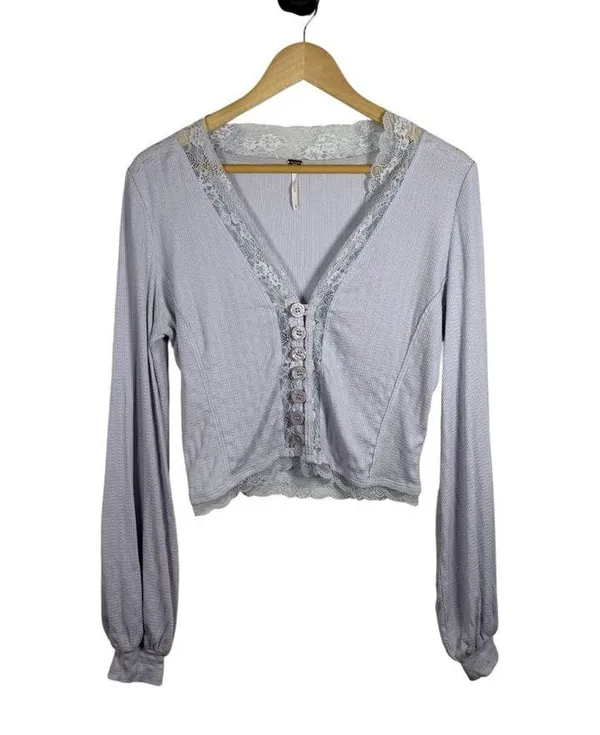 Free People Run With Me Lace Trim Cardigan in Lilac Size M - Image 4