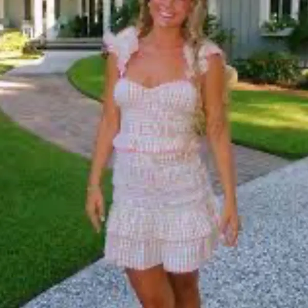 SAYLOR Lantana Dress size Small Pink and‎ Green Gingham Ruffle Mini - Image 9
