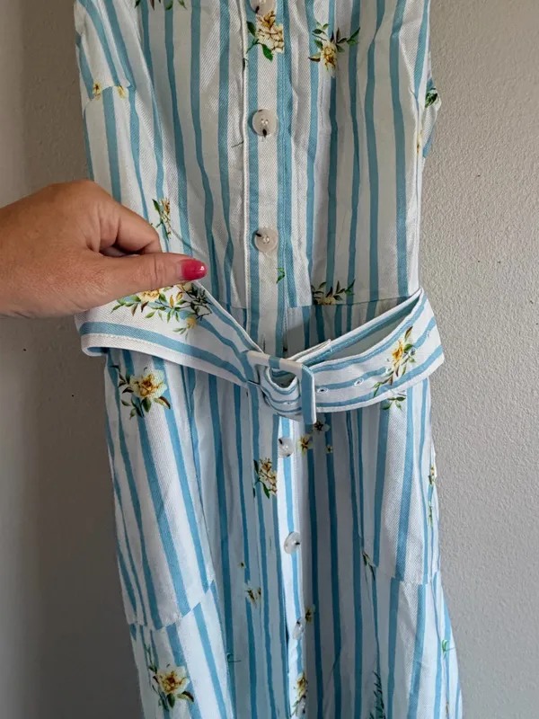 Commence Light Blue Striped Maxi Dress with Yellow Floral Print Small NWT - Image 4