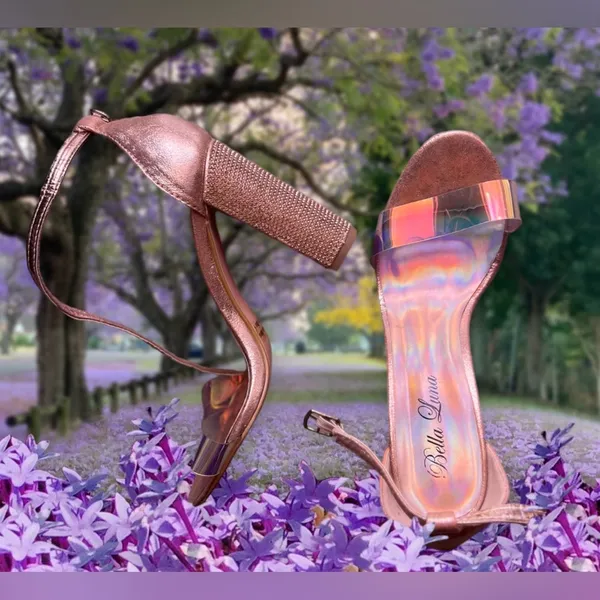 Bella Luna STAN Nude Champagne Bright Rhinestone Chunky Platform Mary Jane Heels - Image 3