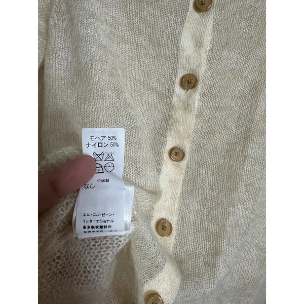 L.L.Bean Mohair Cardigan Sweater Fuzzy Sheer Halo Knit Ivory Womans XS - Image 10