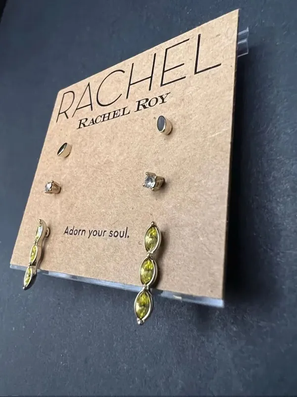RACHEL Rachel Roy Gold Tone Rhinestone Stud 3 Pair Earring Set - Image 3