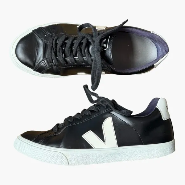 Veja Esplar Leather Sneakers Black White Low Top Lace Up Women’s US 7 EU 38 - Image 3