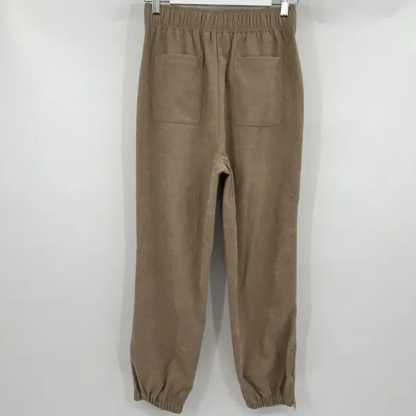 Zara High Rise Waist Jogger Pants Women's Size Small Ankle Zipper Beige Pull On‎ - Image 5