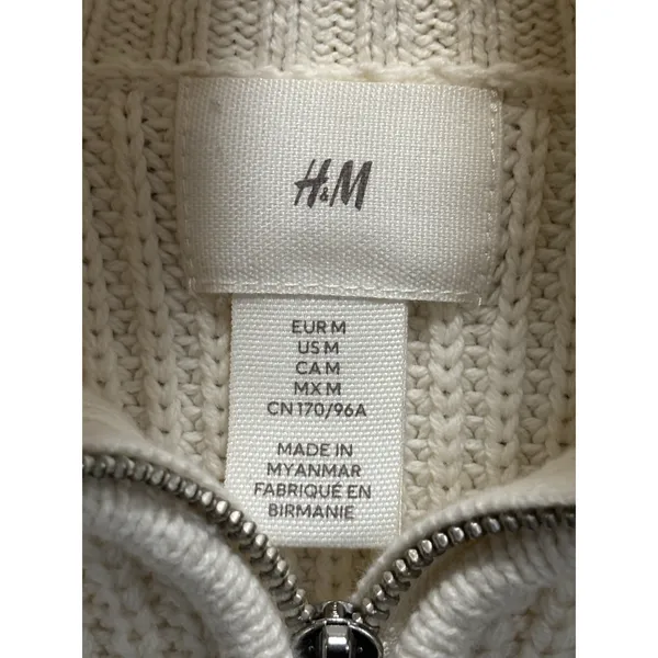 H&M 1/4 Zip Striped Oversized Knit Cardigan Size M‎ Long Sleeve Navy/Cream - Image 2