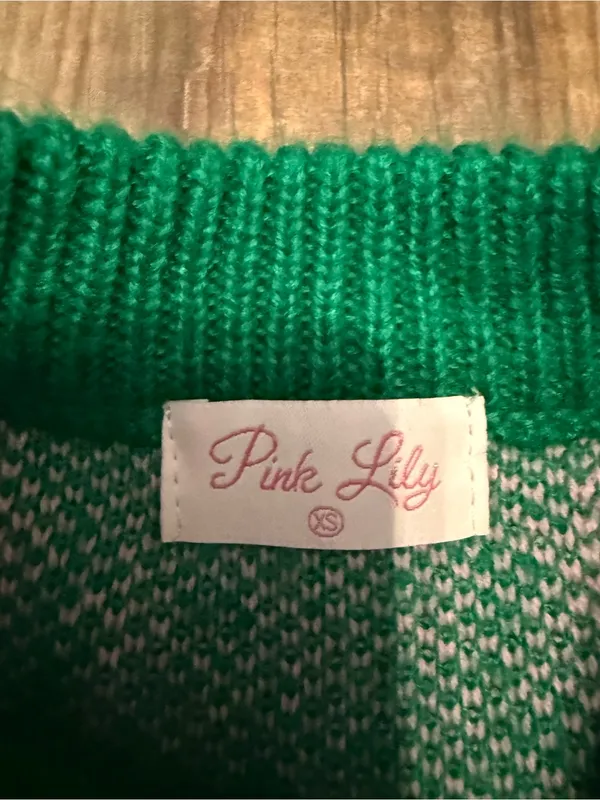 Pink Lily I'll Be There Green Fuzzy Heart Sweater - Image 3