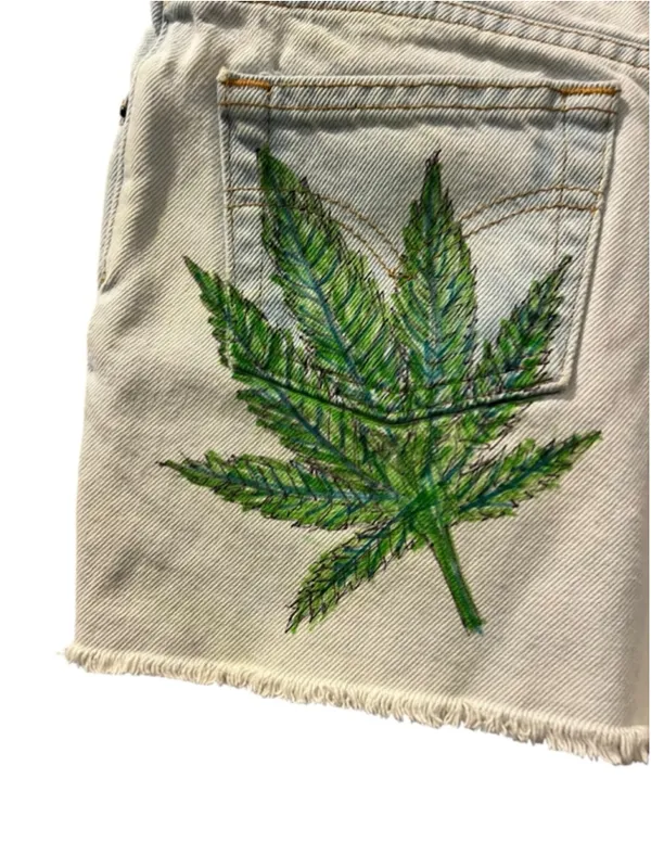 Vintage 2002 Levi's 517 Custom Hemp Leaf Blue Denim Shorts Size 16 Y2K Festival - Image 10