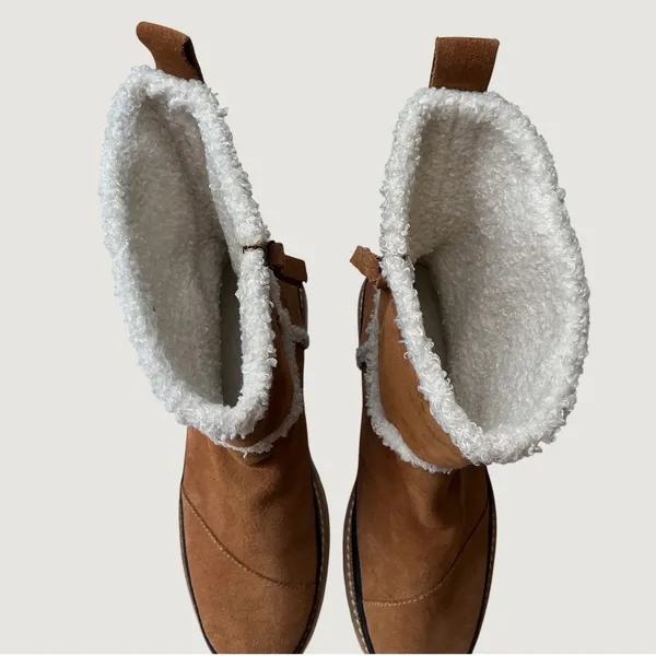 TOMS Mesa Tan Suede Faux Shearling Lined Mid-Calf Platform Boots Women 6 - Image 9