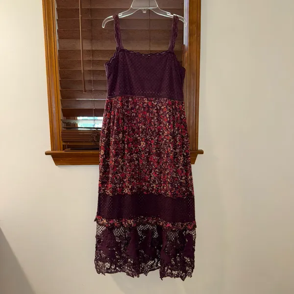 $280 EUC Farm Rio Purple Chelsea Garden Embroidered Lace Midi Tiered Dress S - Image 4