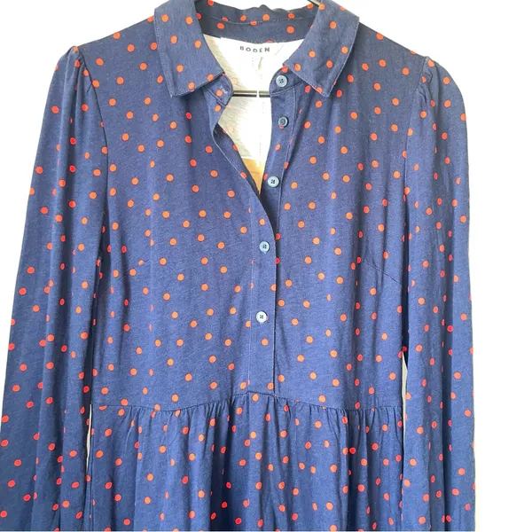 NWT Boden Navy Long-Sleeve Shirt Dress with Red Dot Print - Image 4
