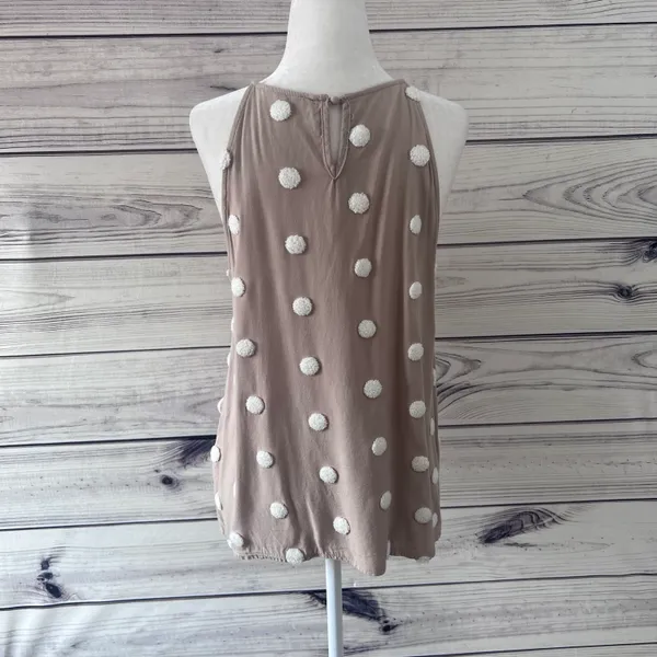 E&M Tan & White Textured Dot Relaxed Fit Tank Top - Image 5