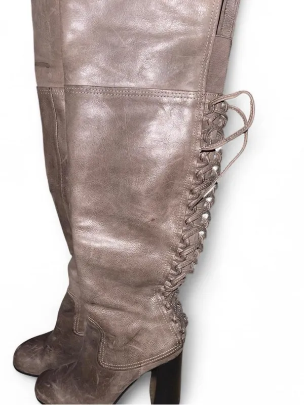Vince Camuto Women's Knee-High Lace-Up Leather Boots Gray - Image 6