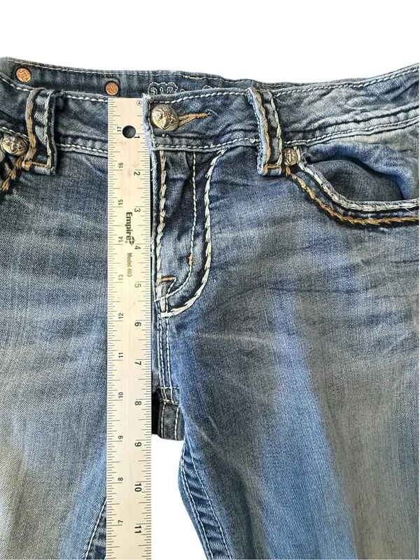 Miss Me Signature Cuffed Capri Jeans Womens 30 Rhinestone Flap Pocket Y2K - Image 13