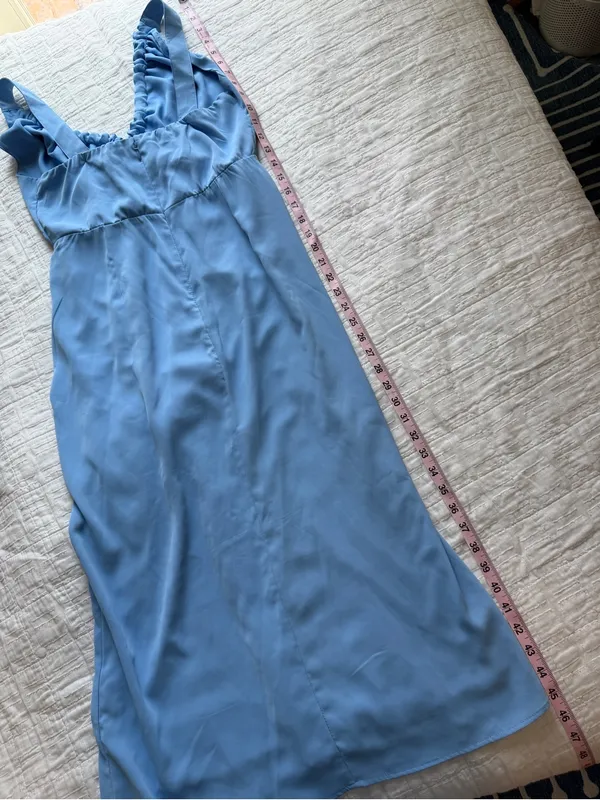 Abercrombie & Fitch Cinched Neck Slip Midi Dress Blue Medium Petite - Image 6