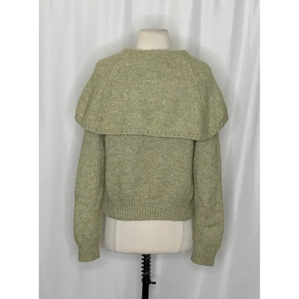 ZARA Wide Lapel Cape Collar Knit Sweater Sage Green Pullover Cottagecore Medium - Image 10