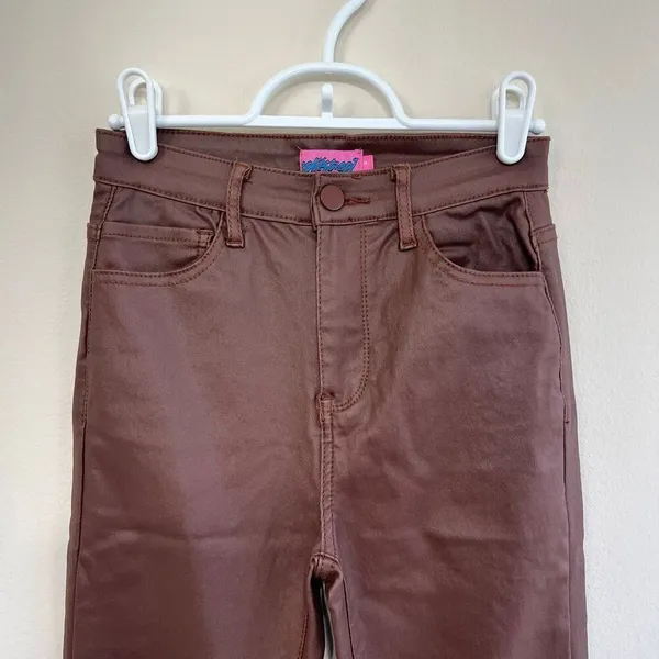 Edikted Brown Luna Faux Leather Midrise Flared Jeans Small Women - Image 3