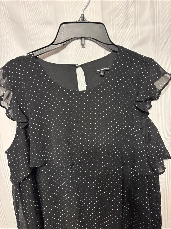 Who What Wear Black Polka Dot Tiered Midi Dress - Image 3