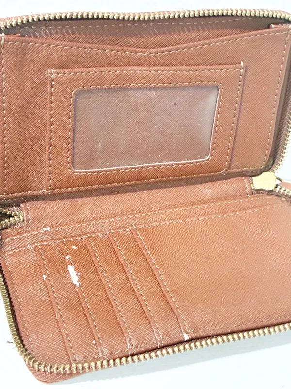 Fossil Brown Leather Full Zip Around Wristlet Wallet Multi Card - Image 3