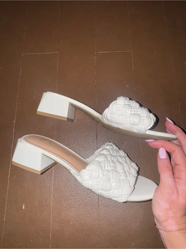Dream Pairs White Braided Block Heel Slide Mules - Image 2