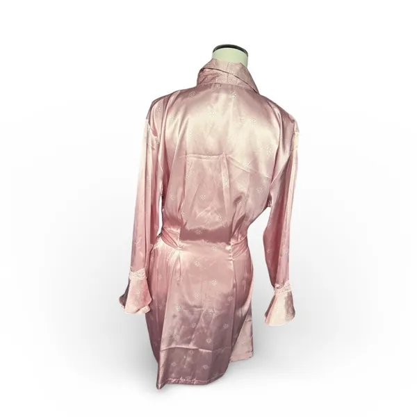 Vintage Jones New York Womens Robe Pink Pattern Shawl Collar Tie Waist‎ M - Image 2