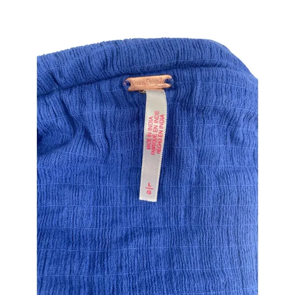 Free People Blue Gauze Ruffle Smocked Tube Skirt Mini Size L - Image 3