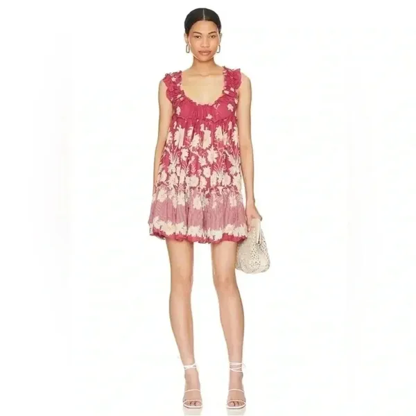NWT Free People Intimately Bali Wild Daisy Slip Mini Dress Renaissance Red Combo - Image 4