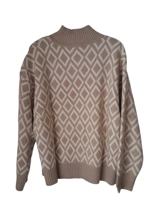 Vince Camuto Oxford Tan Diamond Turtleneck Sweater - Image 9