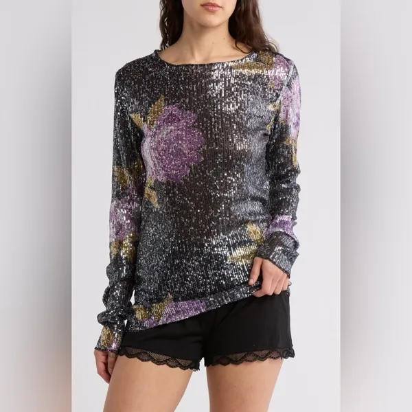Intimately Free People Gold Rush Floral Sequin Long Sleeve Top - Image 12