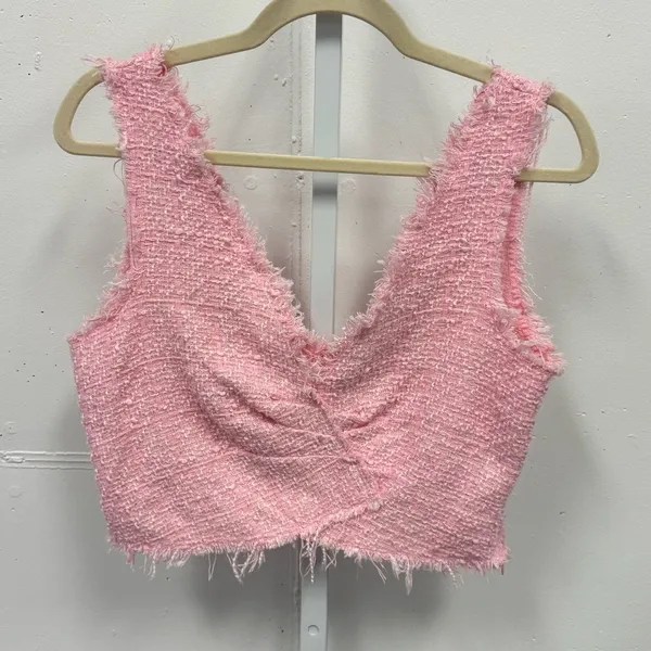 Zara Pink Textured‎ Tweed Women's 2 Piece Set Skort Cropped Top Med 2647/651/620 - Image 2