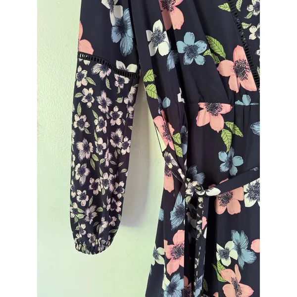 Eliza J Blue Faux Wrap Floral Puff Sleeve Dress Size 12 - Image 5
