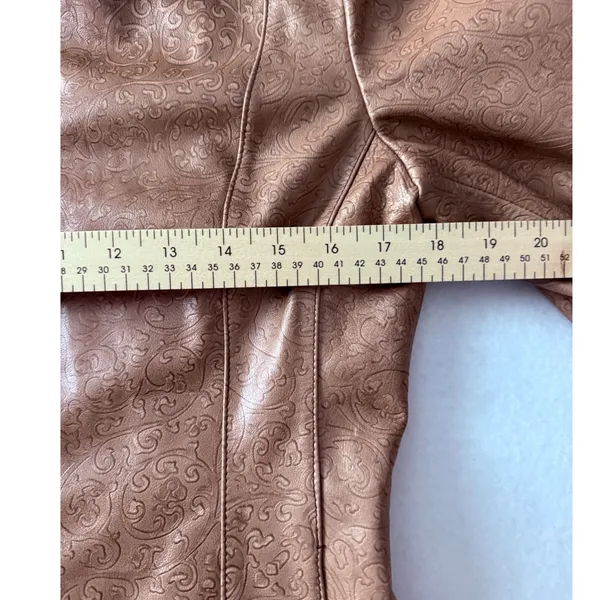 Y2K‎ Redi Pink Metallic Leather Jacket Embossed Floral Moto Zip Front Size Small - Image 13