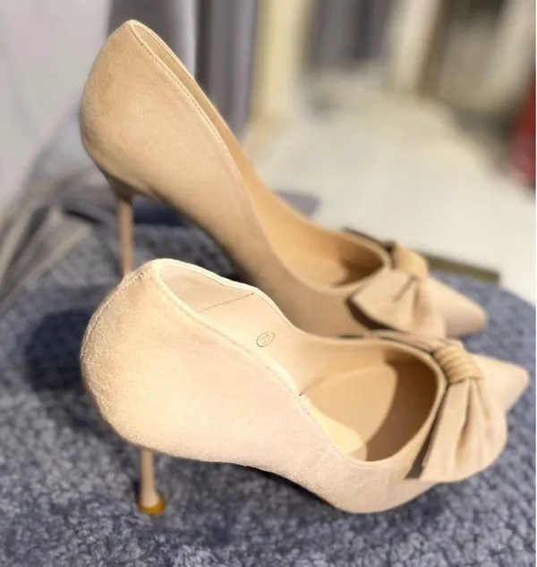 COUTGO NIB Womens Pumps Pointed Toe Bowknot Slip On Color: Light Tan / Size:7.5 - Image 7