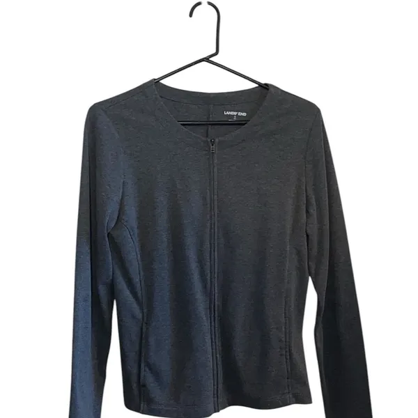 Lands End gray Cotten blend Zip Crew Cardigan loungewear basic minimalist active - Image 5