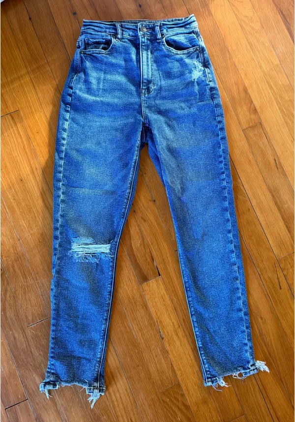 American Eagle Highest Rise Mom Jeans | Size 0R | Distressed Dark Wash Denim - Image 5