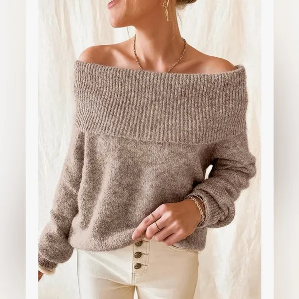 NEW ZESICA Off The Shoulder Fall Sweater Oversized Long Sleeve Pullover M - Image 5