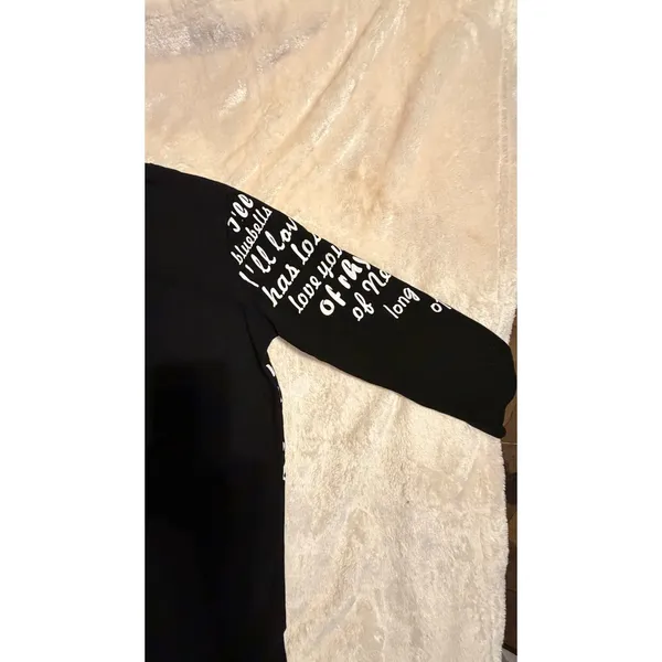 Comaekar Black Graphic‎ T-Shirt Dress Sequin Crane Bird Script Long Sleeve Mini - Image 11