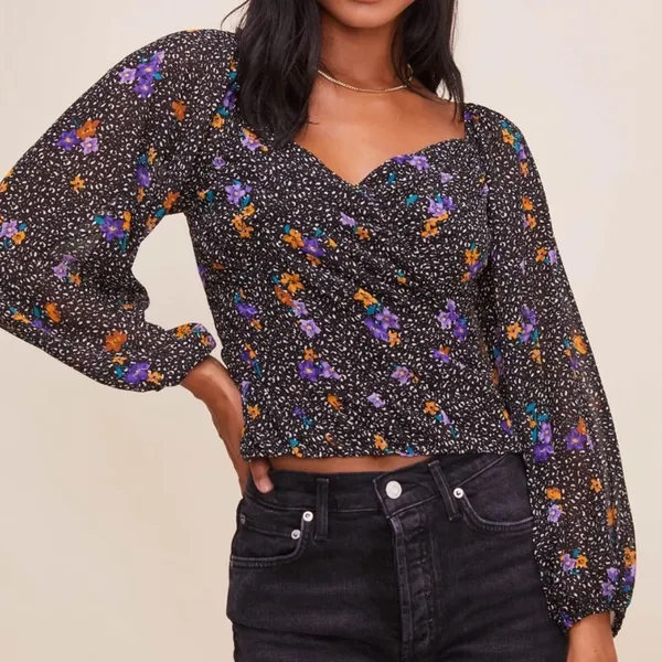 ASTR Black floral Blouse, Medium - Image 2