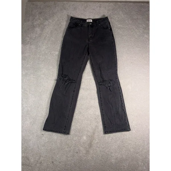 Rollas Jeans Womens 28 Black Denim Original High Rise Straight Distressed - Image 2