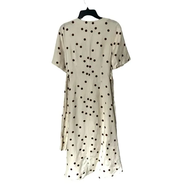 Moon River Polka Dot Midi dress SIZE MEDIUM Cream/brown Linen Blend - Image 3