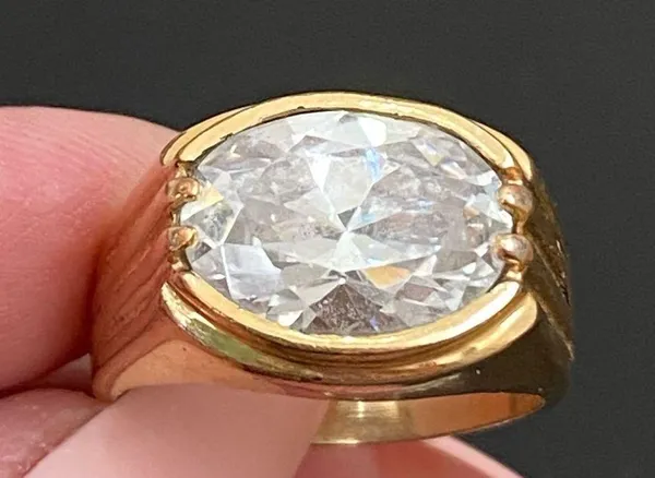 Vintage 18KGERSC Signed Gold-tone Oval CZ Stone Fashion Ring Size 10 - Image 10