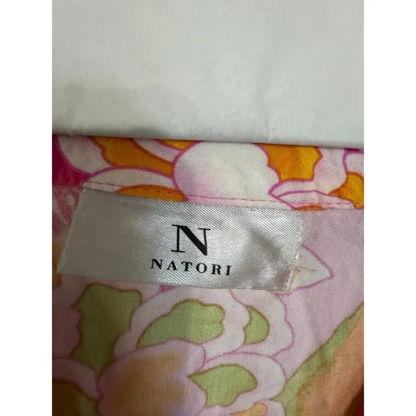 Natori Pink Floral Rayon Caftan Sleeve V-Neck Medium - Image 3