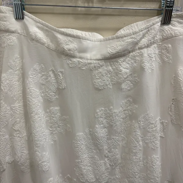 Soft Surroundings White Floral Embroidered Lace Trim Crepe Midi Skirt Large Boho - Image 4