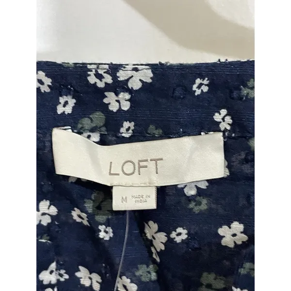 Women's Loft Blue Floral Blouse Size M Semi Sheer Long Sleeves 100% Cotton - Image 5