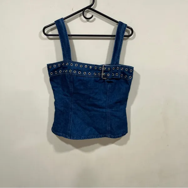 Thalia Top in True Blue Wash Amanda Uprichard size medium buckle denim blouse - Image 2