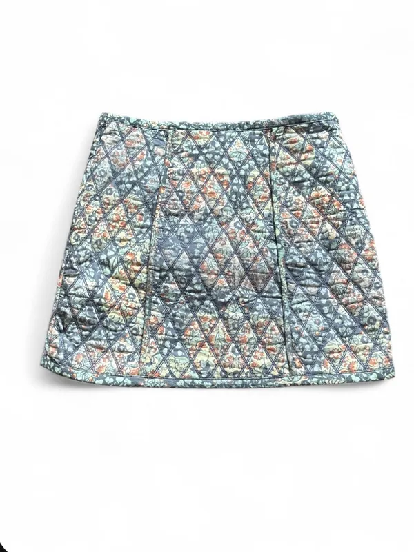 Free People Darla Quilted Mini Skirt Blue and Peach Floral Sz 4 Cottage Dainty - Image 4