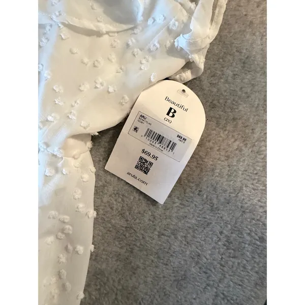 Arula White Swiss Dot Mini Dress NWT Size B 2X V-Neck Ruffle Sleeve Ivory - Image 2